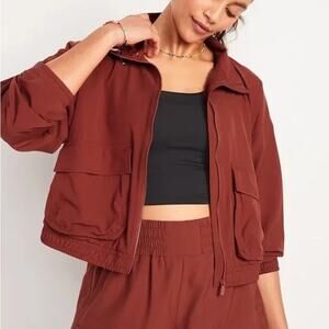 Old Navy XS Cropped Bomber Jacket Vented Rust Red Stretchy Streetwear Athleisure
